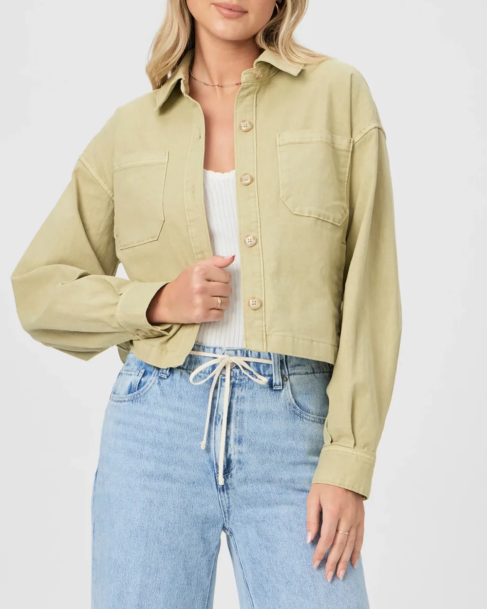 Vintage Pale Olive Inspired Cropped Shacket