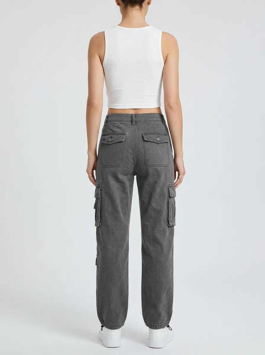 Minimal Utility Style Multi Pocket Look Women's Multi Pocket Cargo Pants