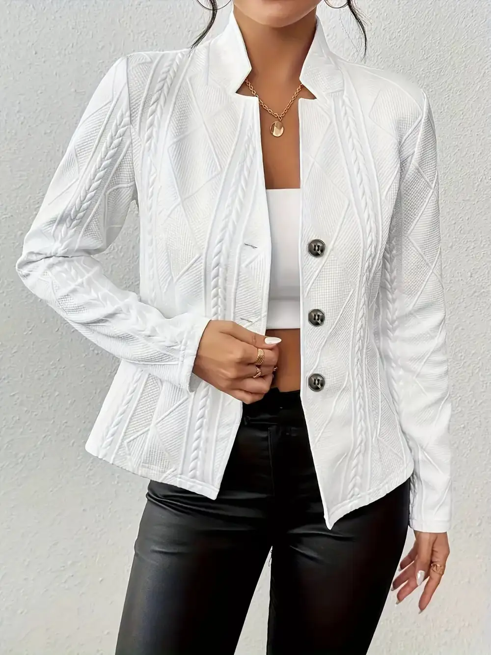 Unlined Textured Knit Button Blazer