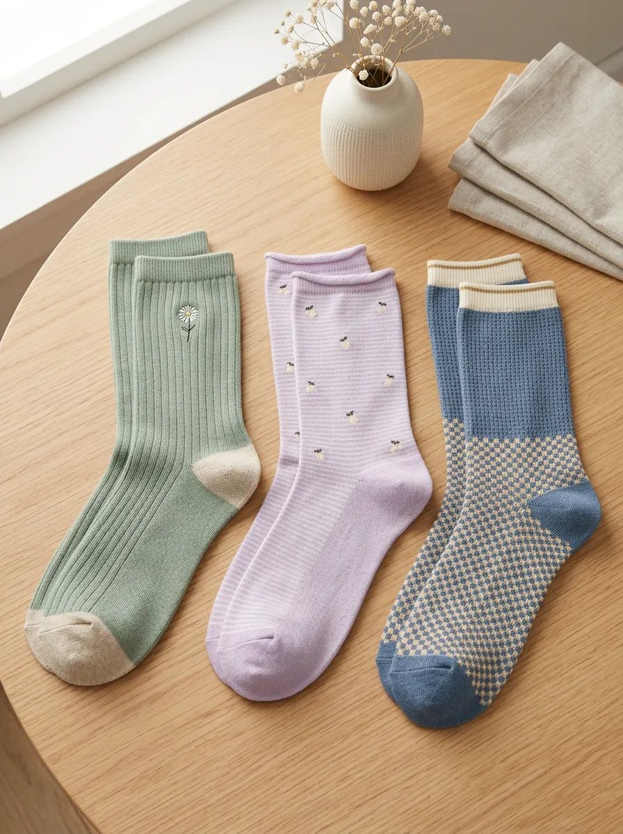 Women's Floral Daisy Gingham Striped Printed Socks Set