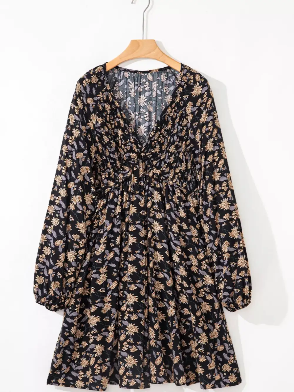 Floral V Neck Smocked Dress Casual