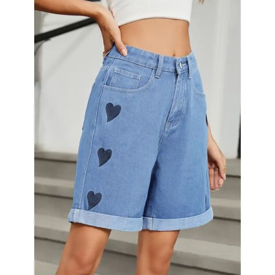 Rolled Hem Pocketed Denim Shorts