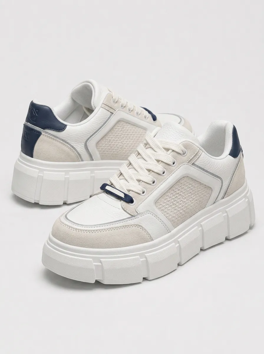 Men's Casual White Beige Colorblock Chunky Sole Sneakers