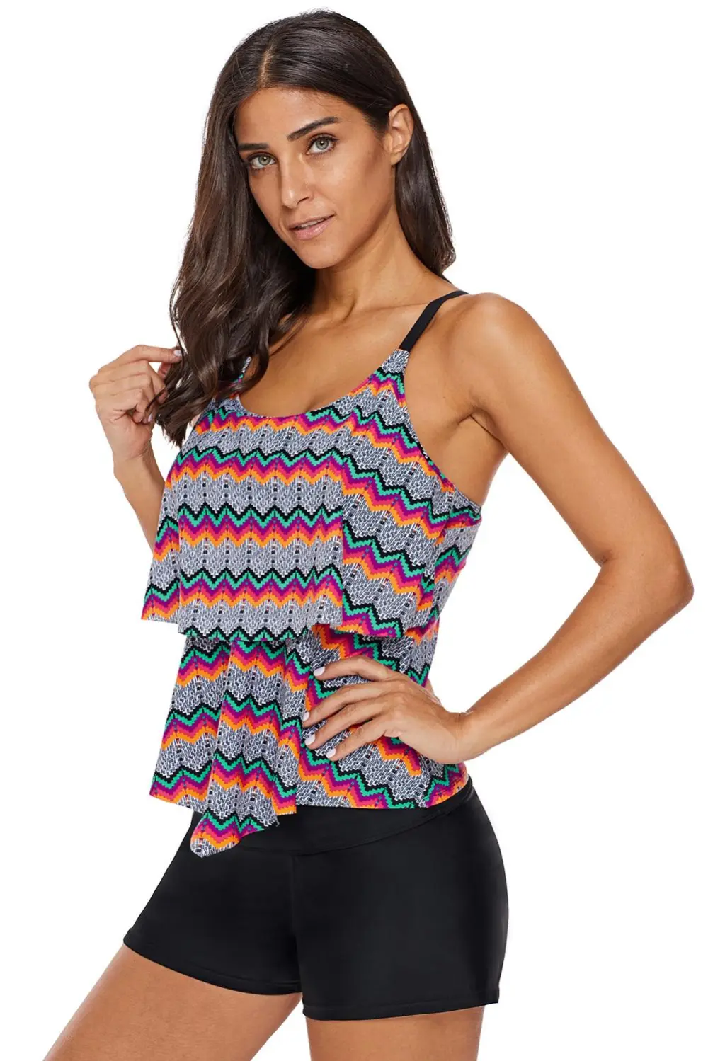 Swimwear Tribal Print Ruffled Layered Tankini Top