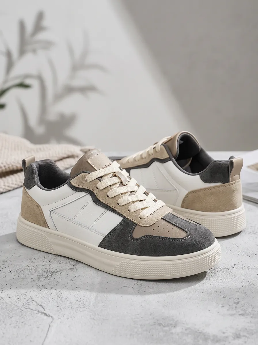 Unisex Casual Minimalist Two-Tone Suede Leather Printed Shoes