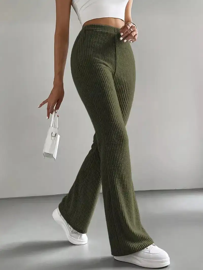 Classic Ribbed Knit High Waist Flare Pants