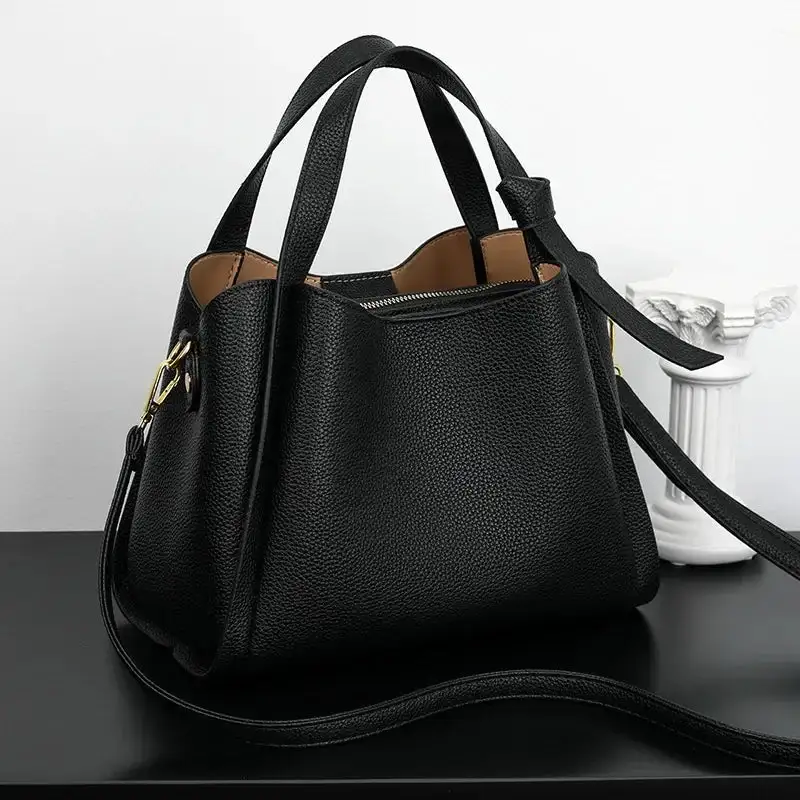Minimalist Taupe Pebbled Leather Tote Bag