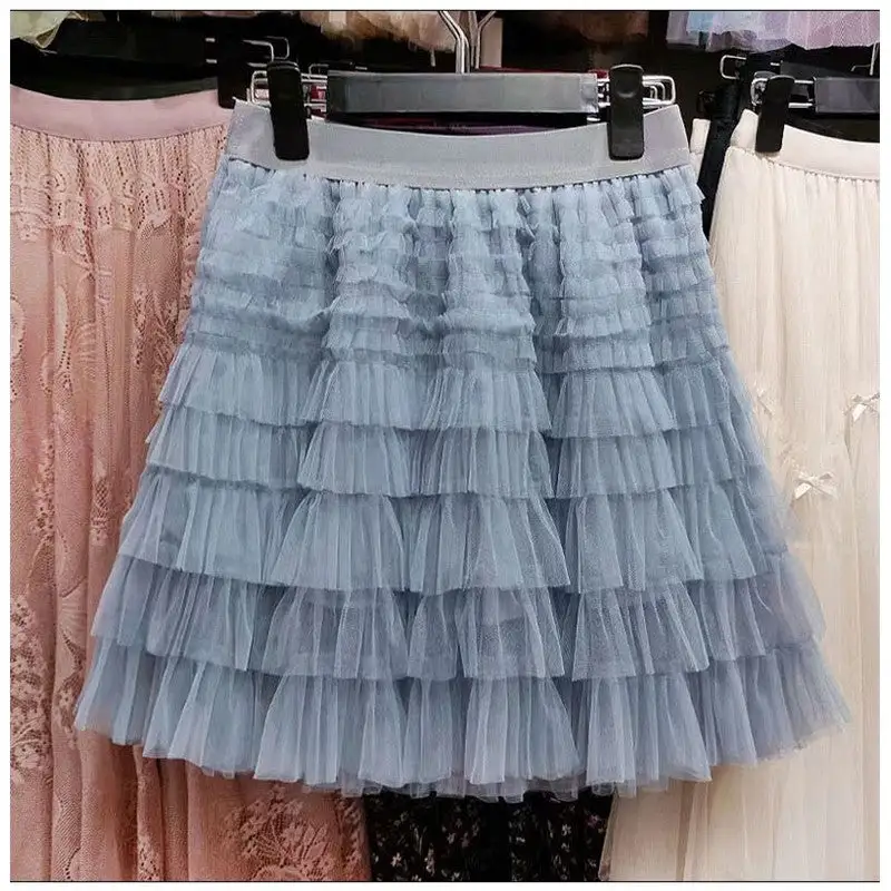 Polished High Waist Layered Mesh Short Skirt