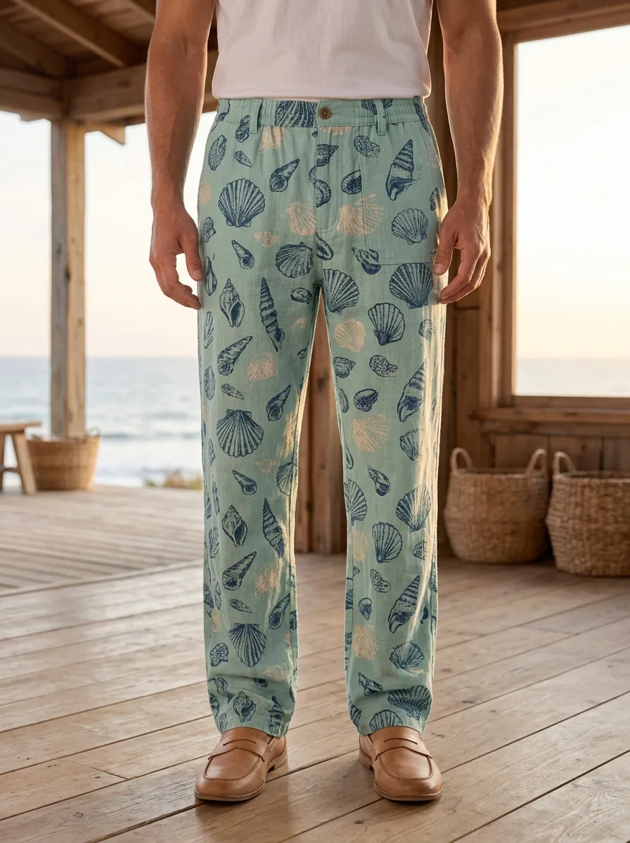 Men's Beach Vacation Seashell Pattern Printed Pants
