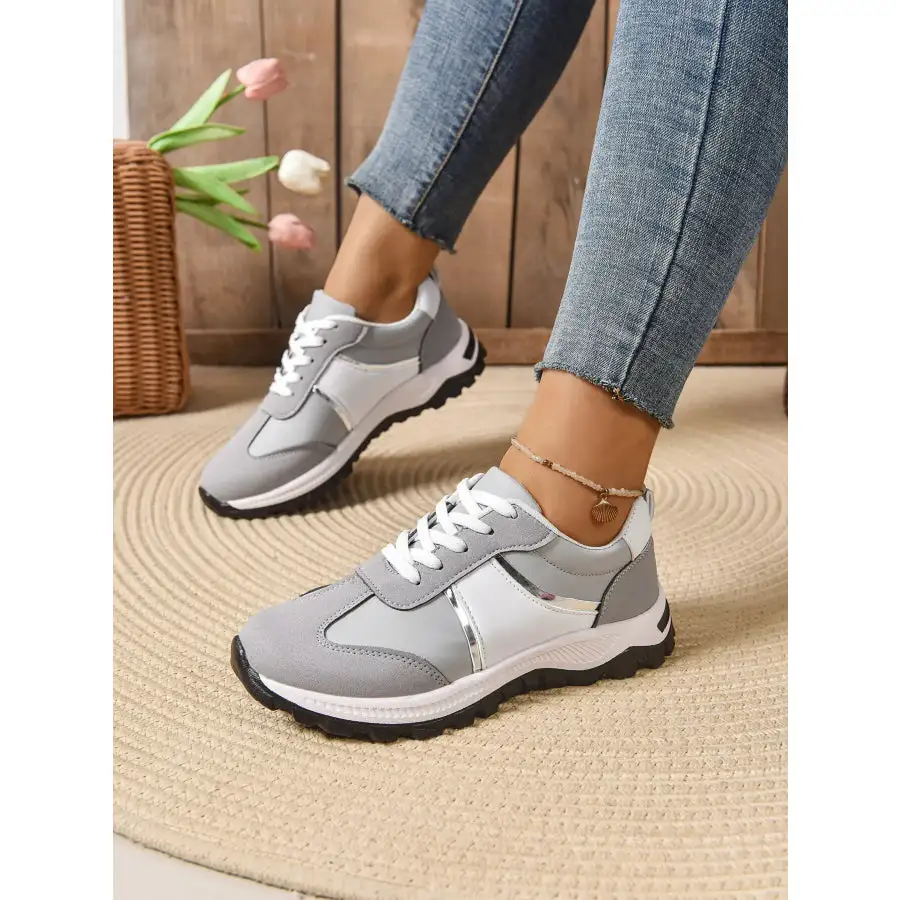 Contrast Lace Up Sneakers Shoes