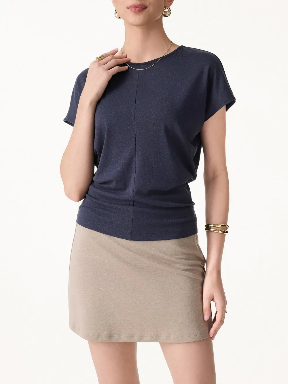 Linen-Blend Round Neck Relaxed Summer Top