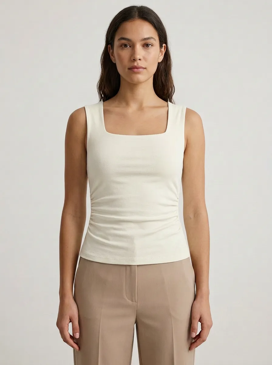 Sleek Square-Neck Waist-Ruched Ruched Tank Top