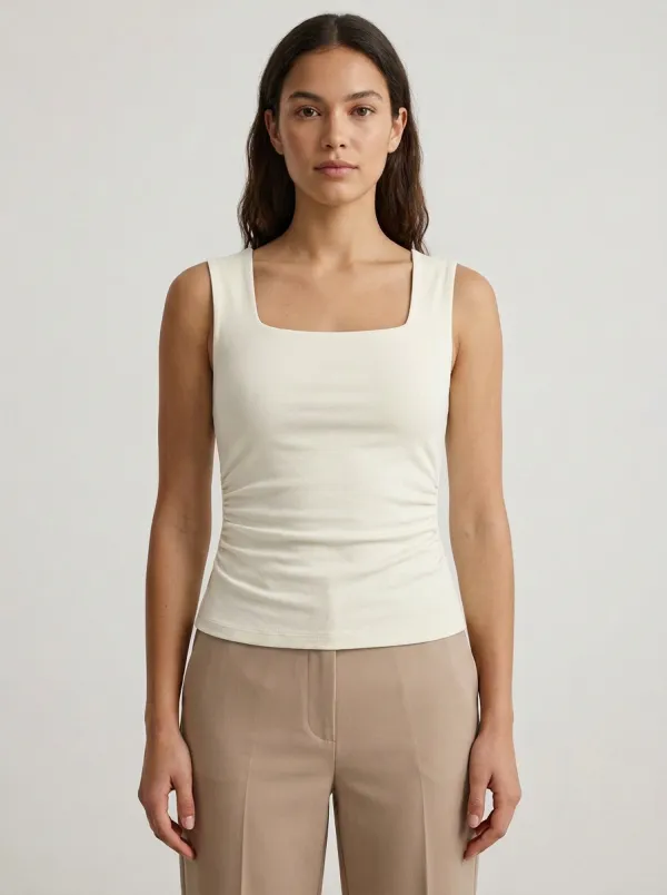 Sleek Square-Neck Waist-Ruched Ruched Tank Top