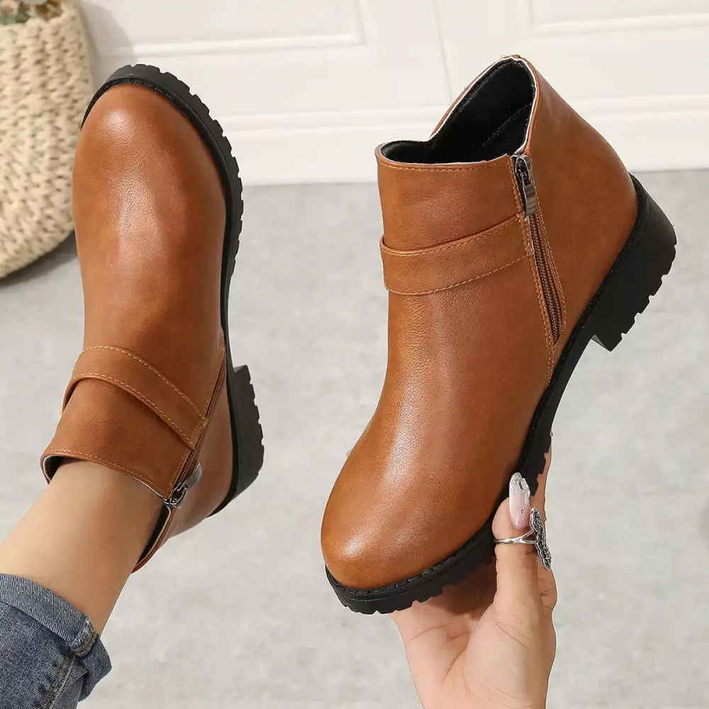 Refined Buckle Accent Ankle Boots