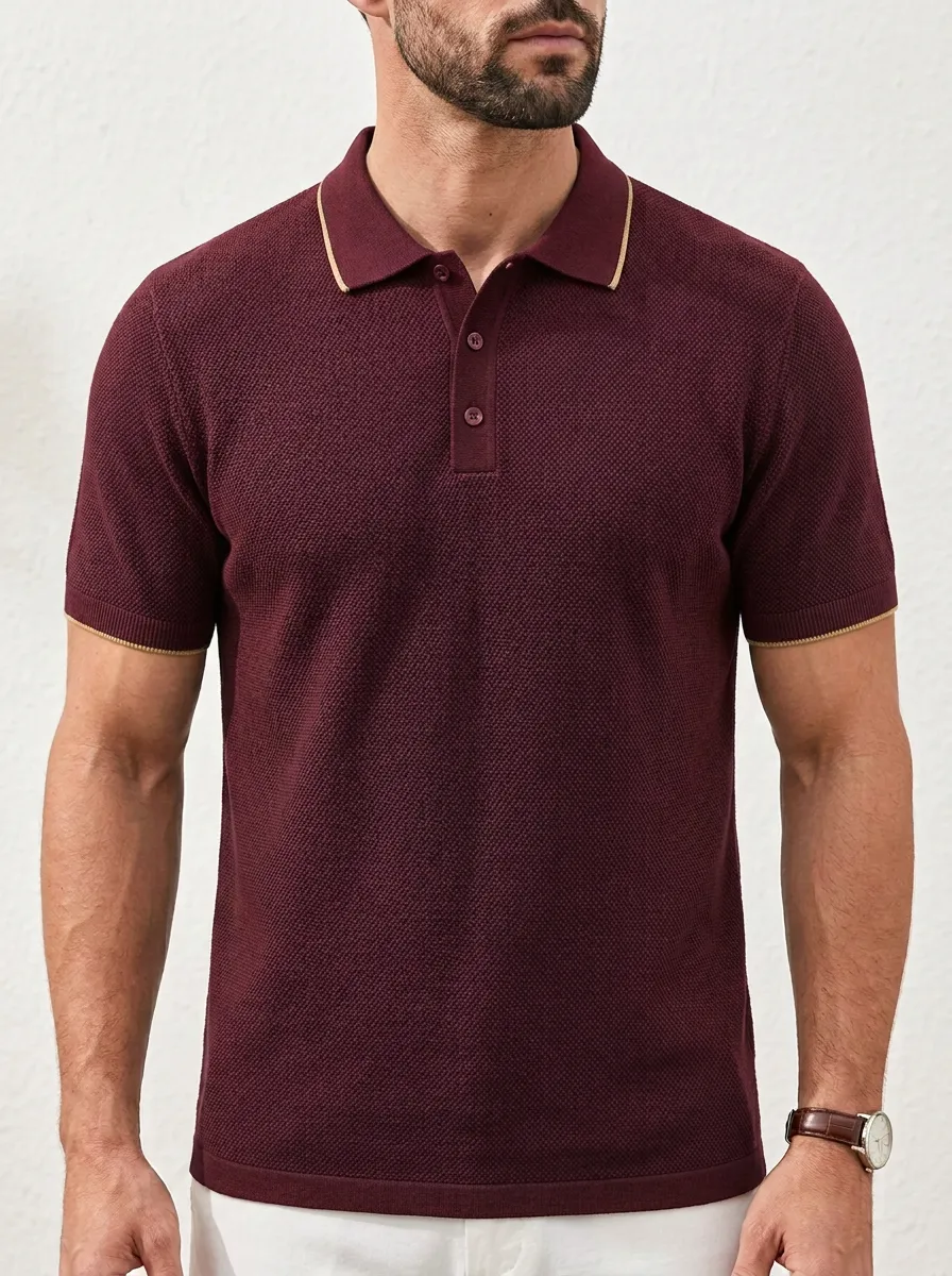 Men's Classic Everyday Textured Knit Polo Shirt