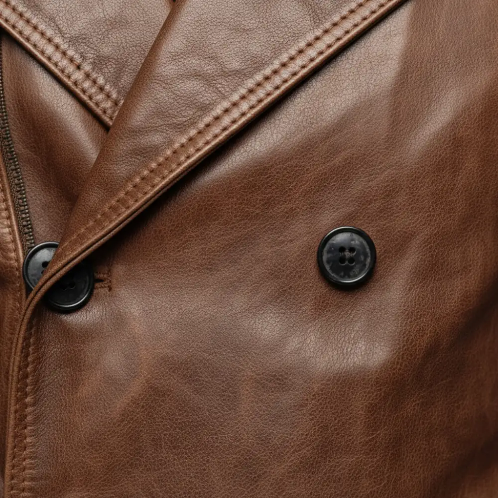 Leather Military Double Breasted Coat