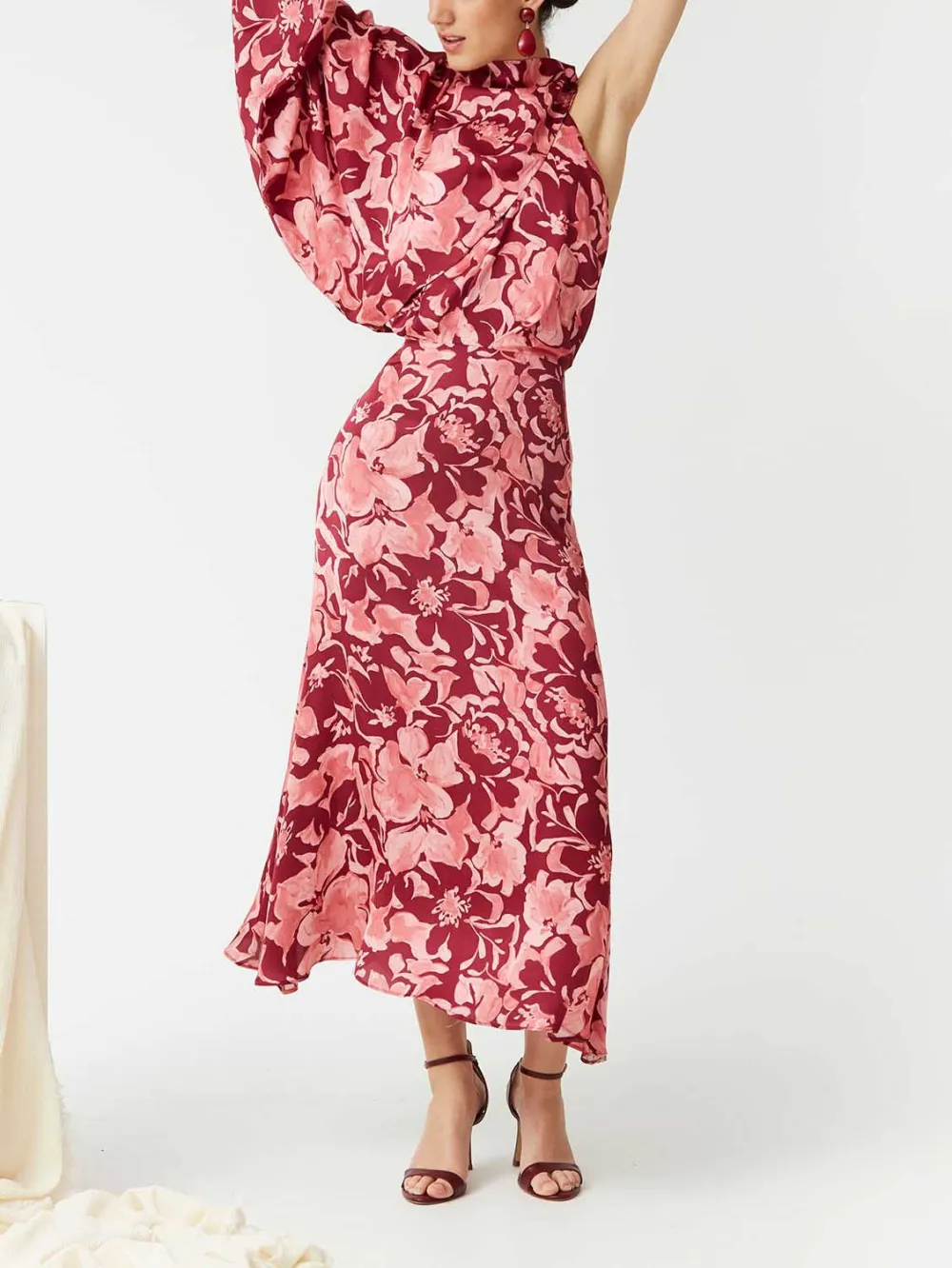 Elegant Painted Floral Print Midi Dress