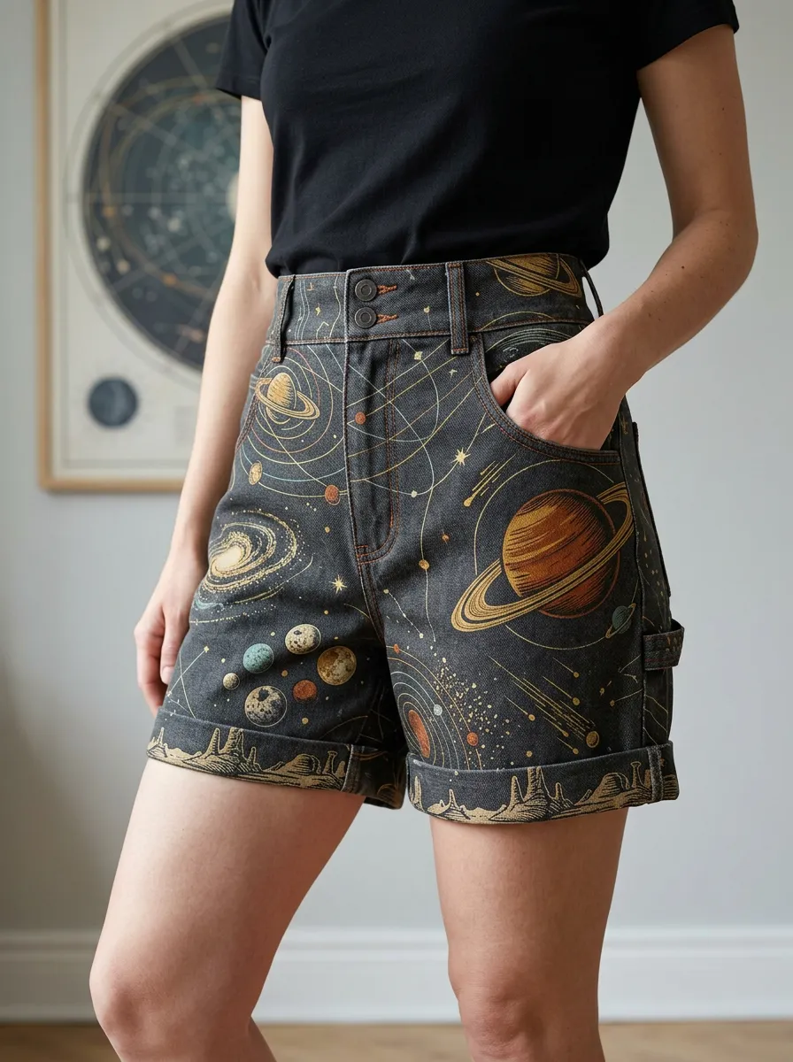 Women's Space Astronomy Lover Planet Printed Shorts