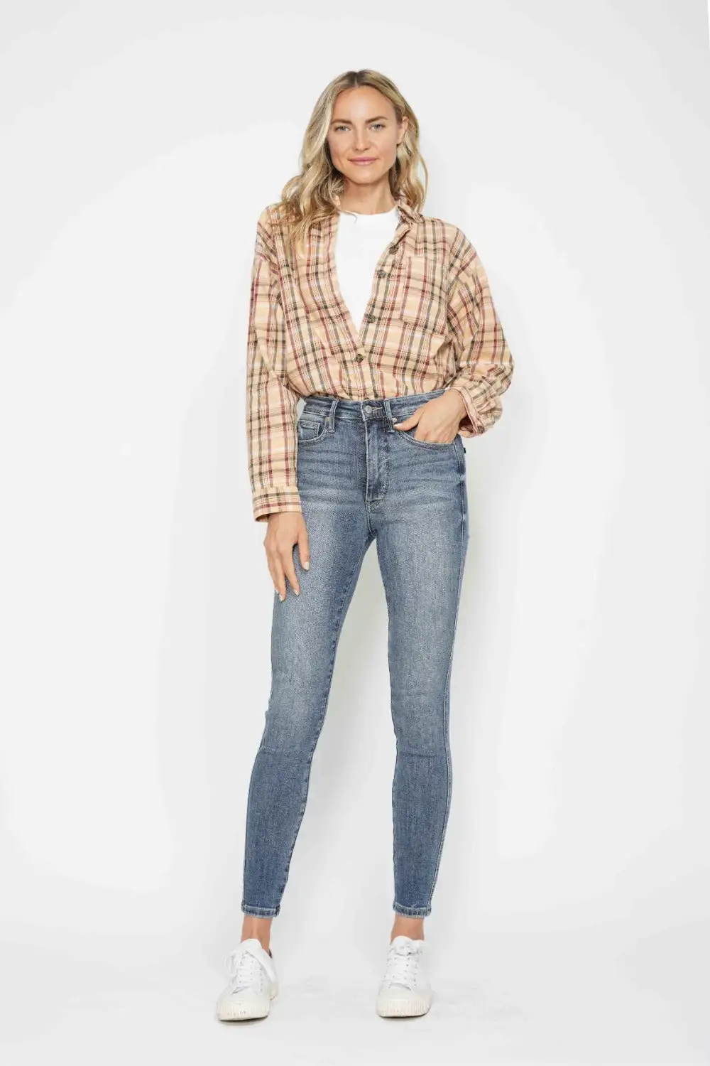 Tummy Control Contrast Wash Skinny Denim Jeans