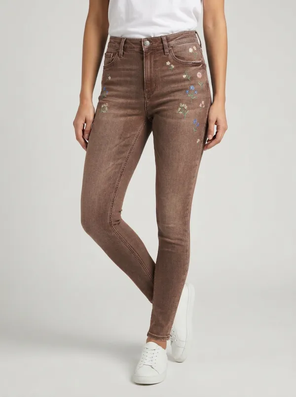 Women's Floral Small Flower Embroidered Graphic Slim Jeans