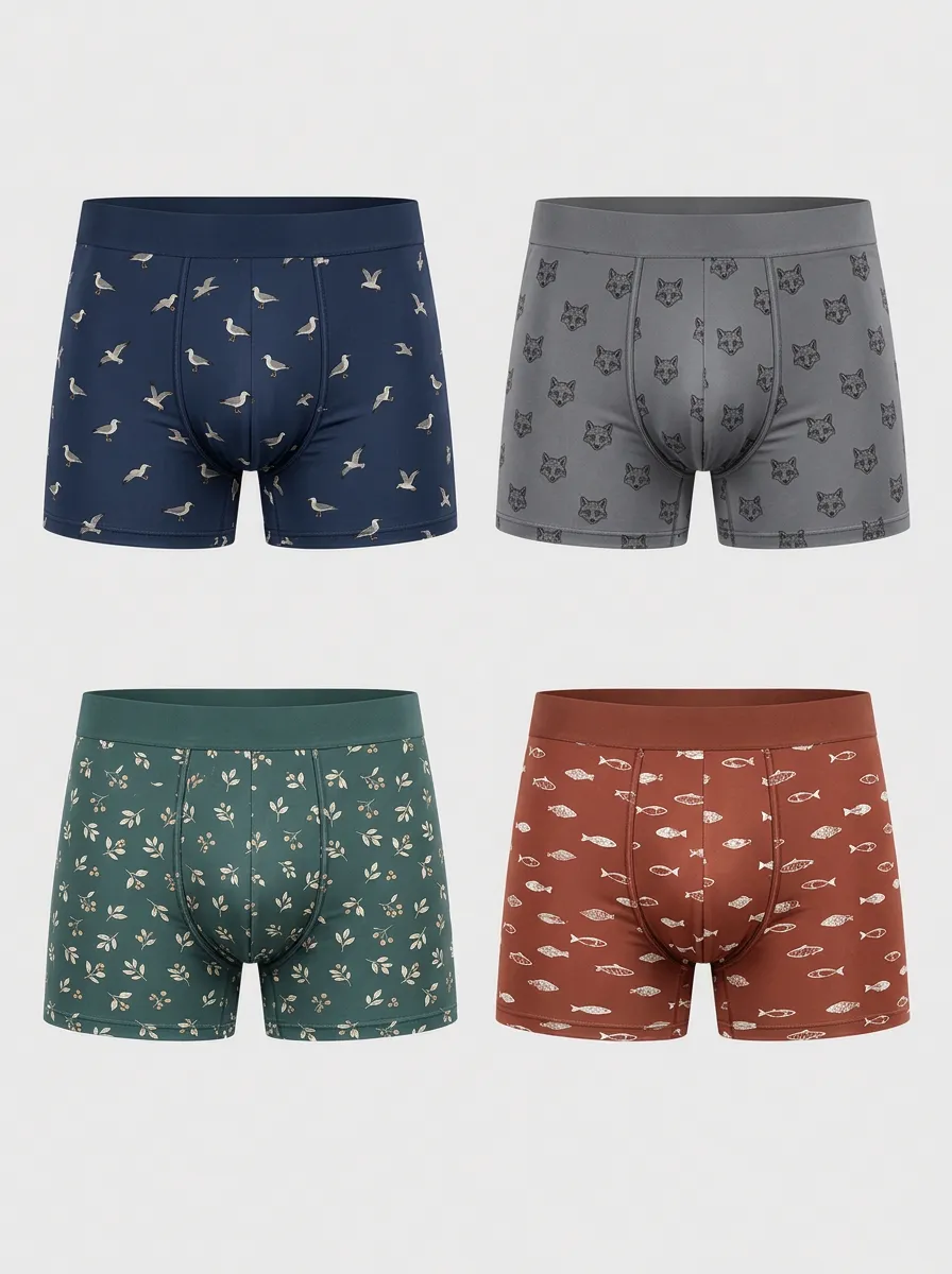 Men's Nature Animal Plant Multi-Pack Printed Boxer Briefs