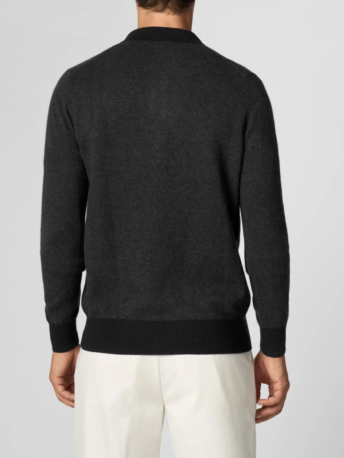 Pure Cashmere Buttonless Jacquard Knit Knit Construction Detail Polo Shirt