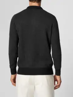 Pure Cashmere Buttonless Jacquard Knit Knit Construction Detail Polo Shirt
