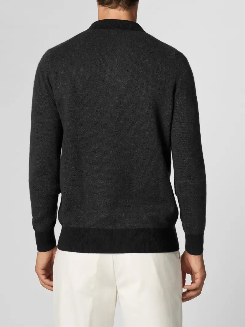 Pure Cashmere Buttonless Jacquard Knit Knit Construction Detail Polo Shirt