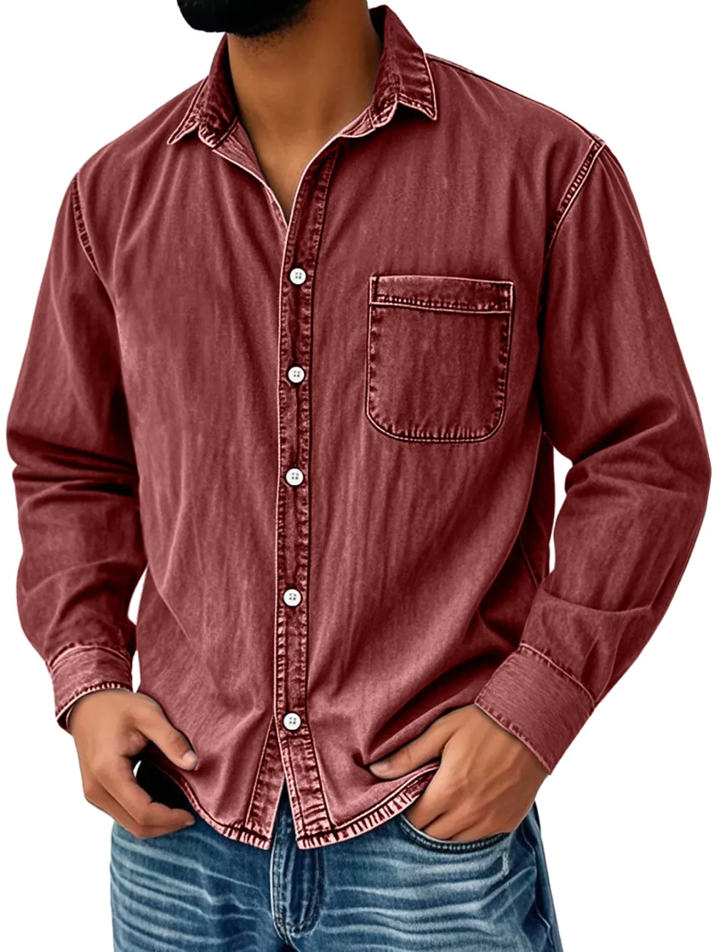 Long Sleeve Camp Collar Pocket Shirt