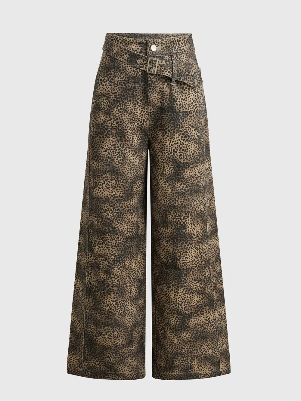 Wide-Leg High-Waist Leopard  Pants