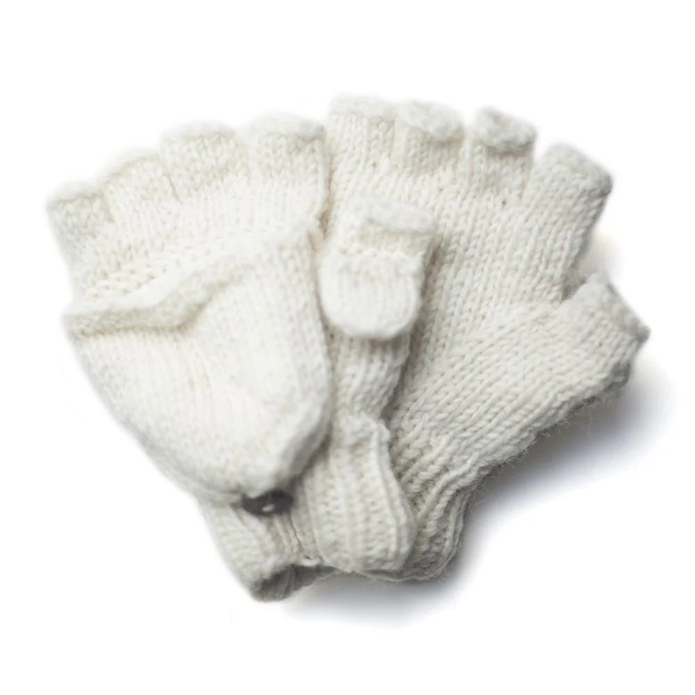 Plain Wool Fingerless Gloves With Mitten Flap