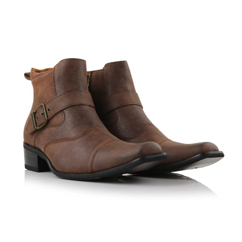 Faux-Leather Embossed Pointed-Toe Chelsea Boots