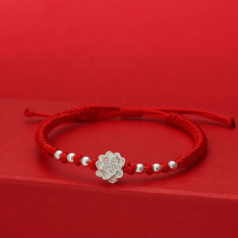 Sterling Silver Lotus Symbol Sterling Silver Bead Bracelet