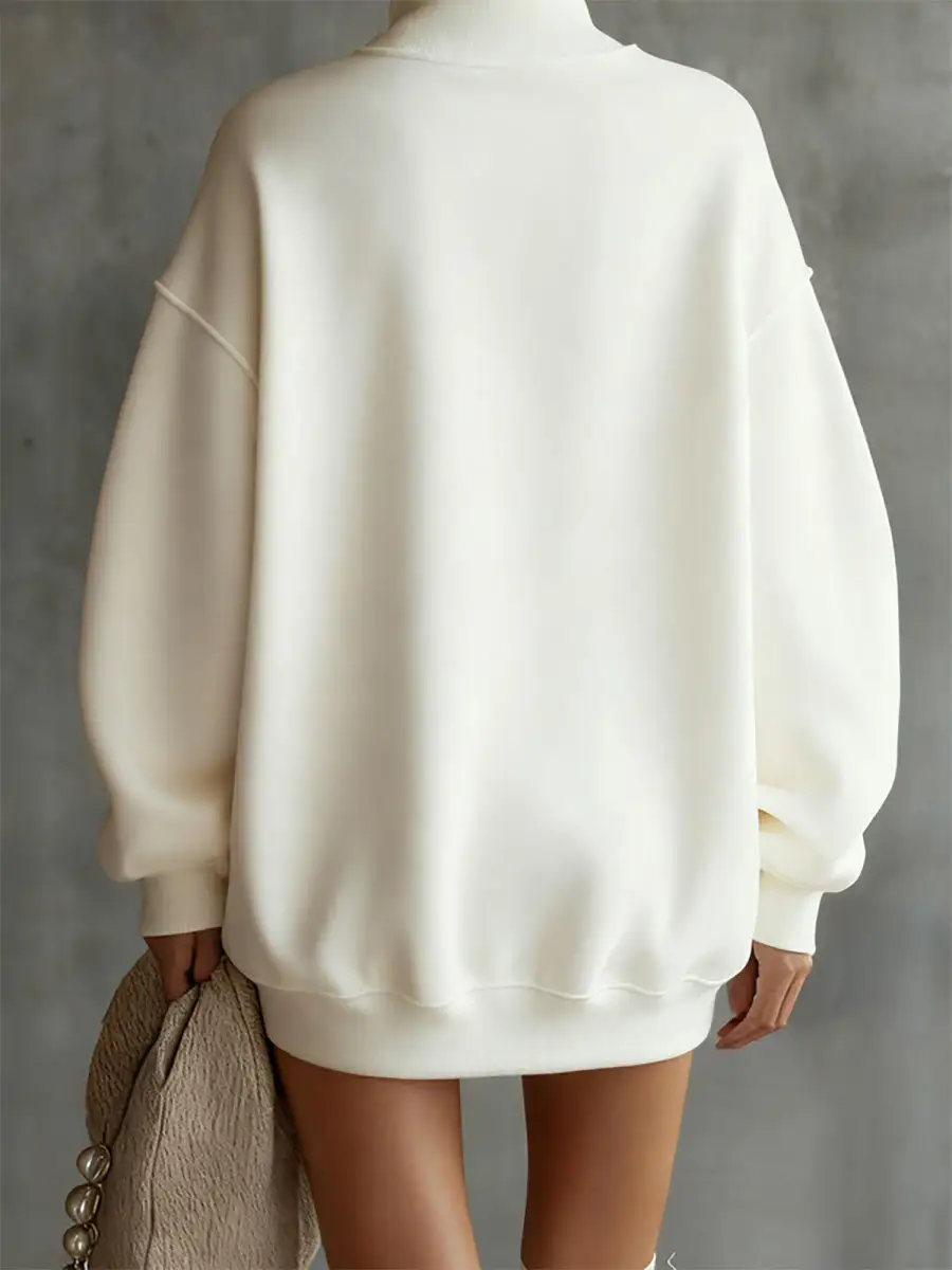 Long Sleeve Relaxed Solid Color Split Joint High Neck Mini Dress