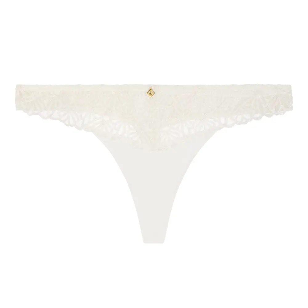 Women's High Cut Seamless Flat Seams Cotton Gusset Embroidery Cotton Satin Soft Fabric Tanga Panty