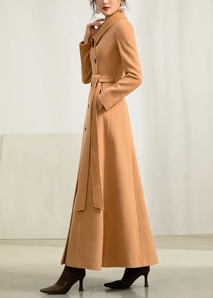 Wool Fit and Flare Single Breasted Pocketed Button Front Long Coat