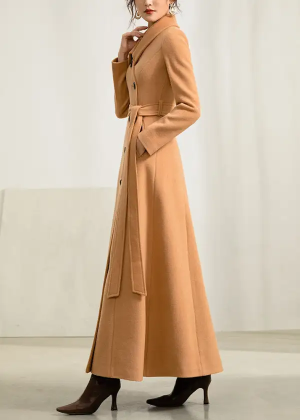 Wool Fit and Flare Single Breasted Pocketed Button Front Long Coat