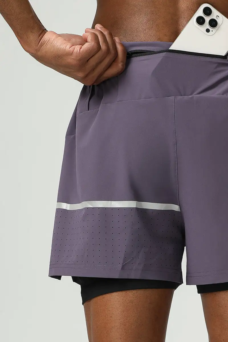 Drawstring Dual Layer Stretch Athletic Shorts