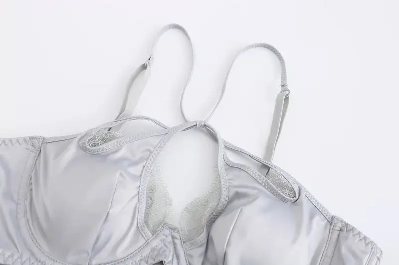 Satin Hollow Lace Bra And Panty Set
