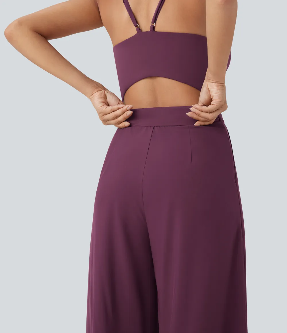 Breezeful Wide Leg Quick Dry Casual Slip Jumpsuit with Pockets-Easy Peezy Edition