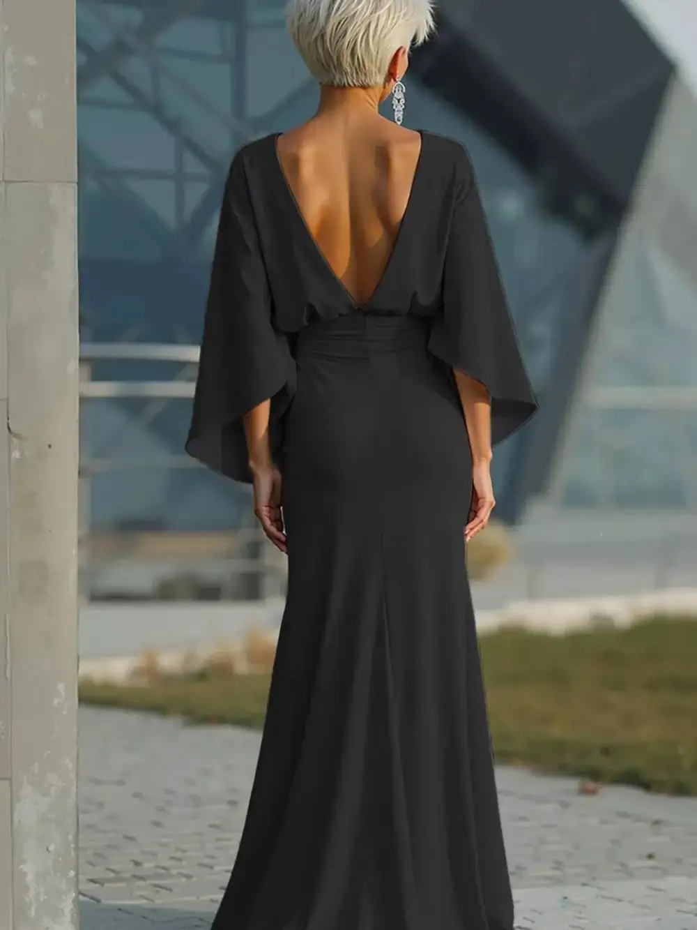 Batwing Sleeve Ruched Maxi Dress