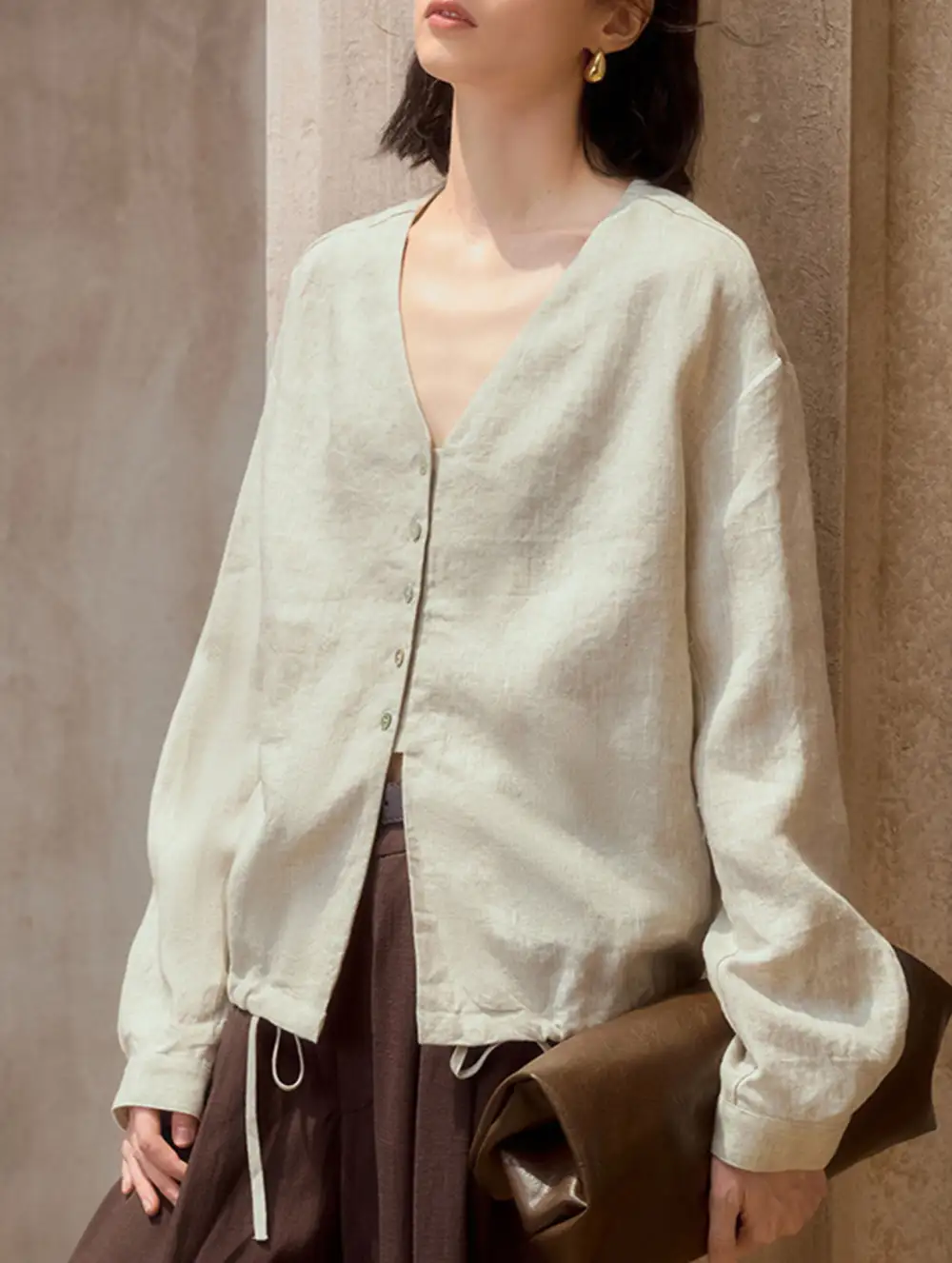 Pure Linen V Neck Relaxed Fit Top