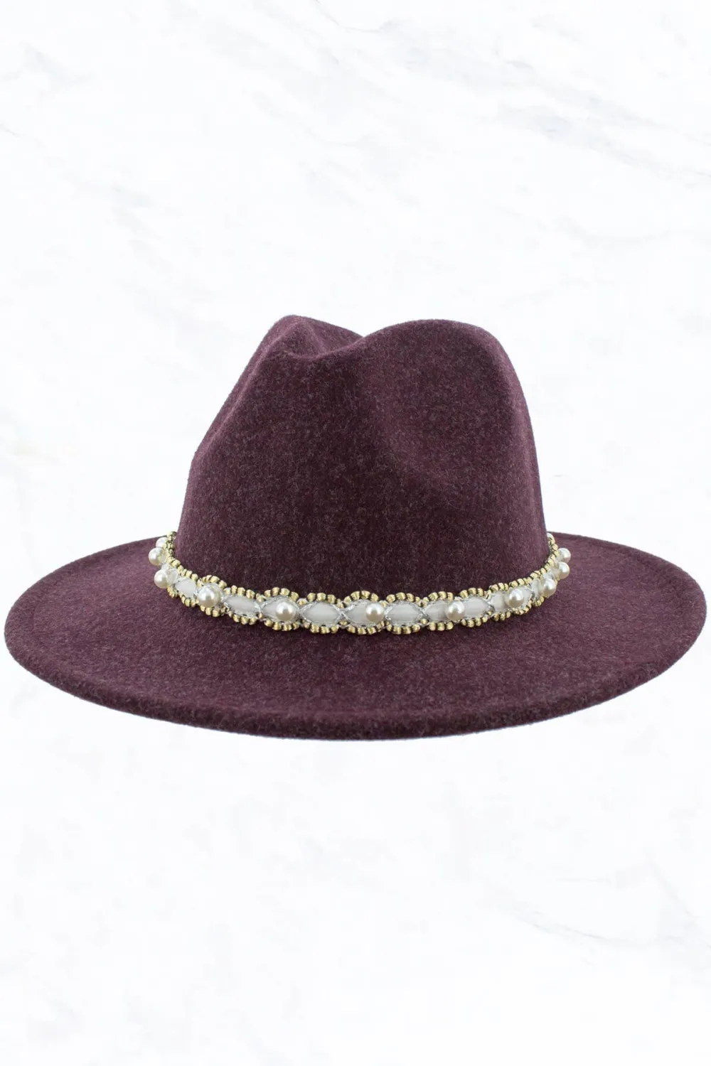 Woman Jazz Hat Pure Wool Top Pearl Belt Hat