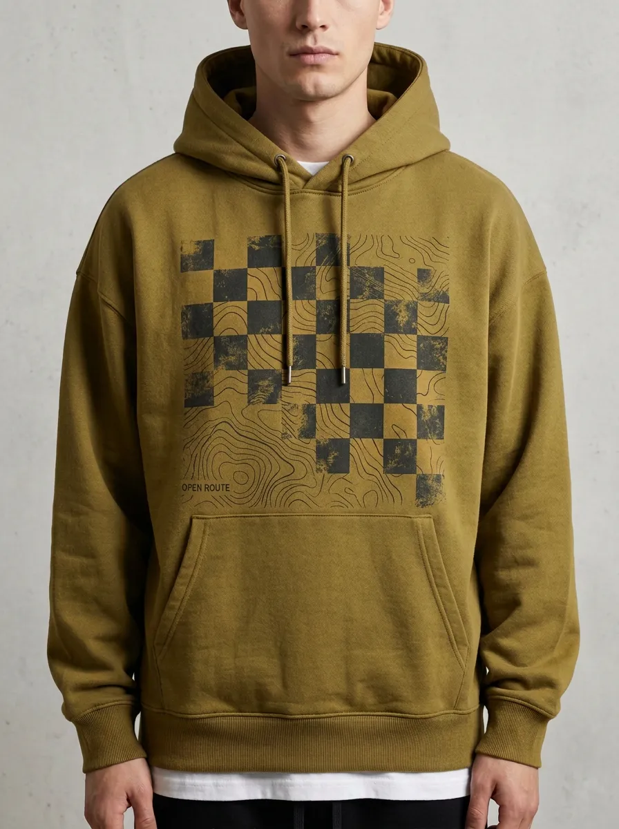 Topographic Checkerboard Men's Graphic Hoodie