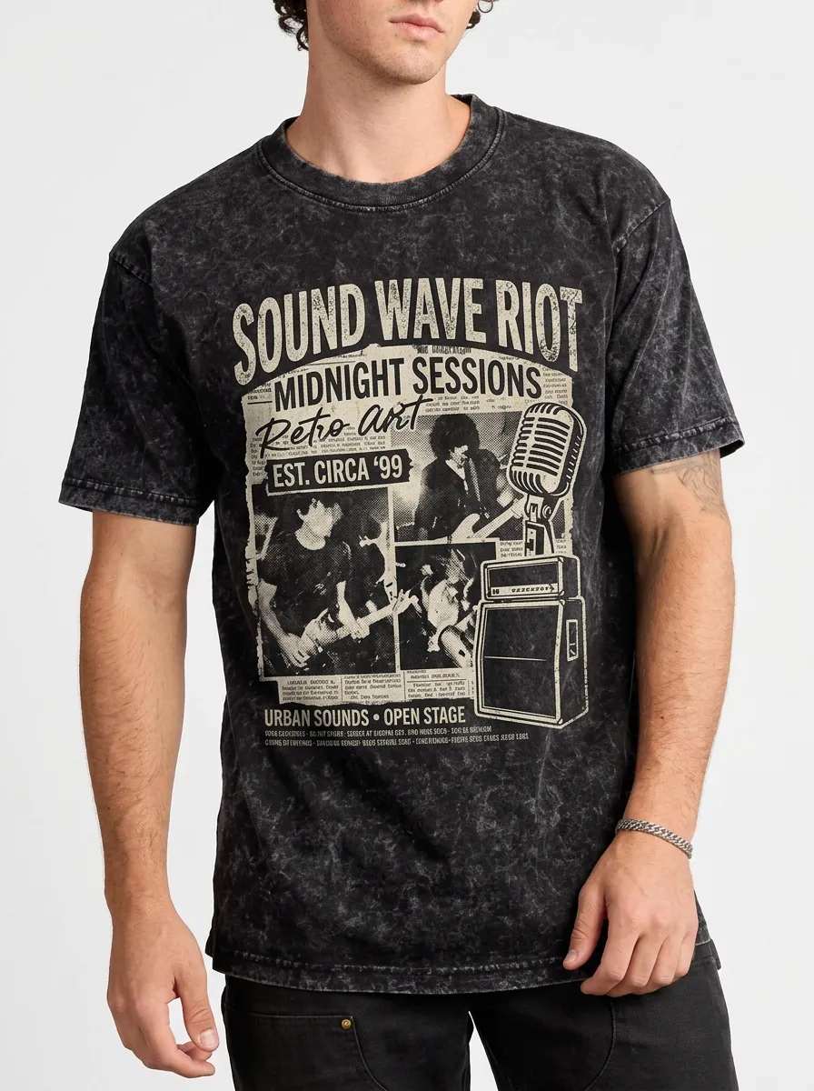 Men's Rock Band Music Lover Retro Newspaper Graphic Printed T-shirt