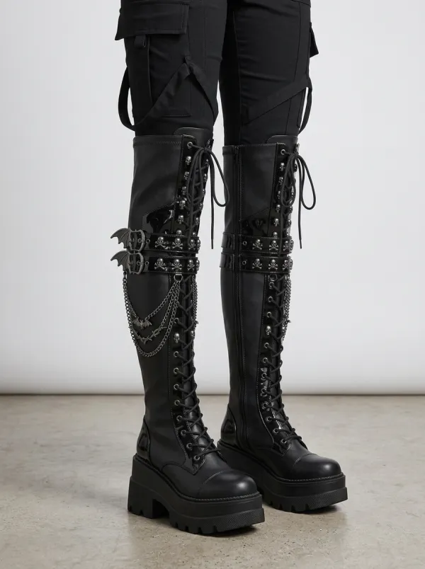 Modern Gothic Skull Bat Wing Street Look Women's Gothic Platform Boots