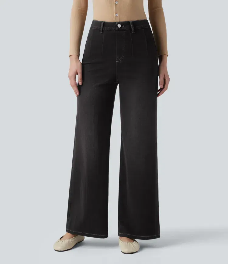 2026🔥  High Waisted Tummy Control Wide Leg Casual Jeans with Pockets