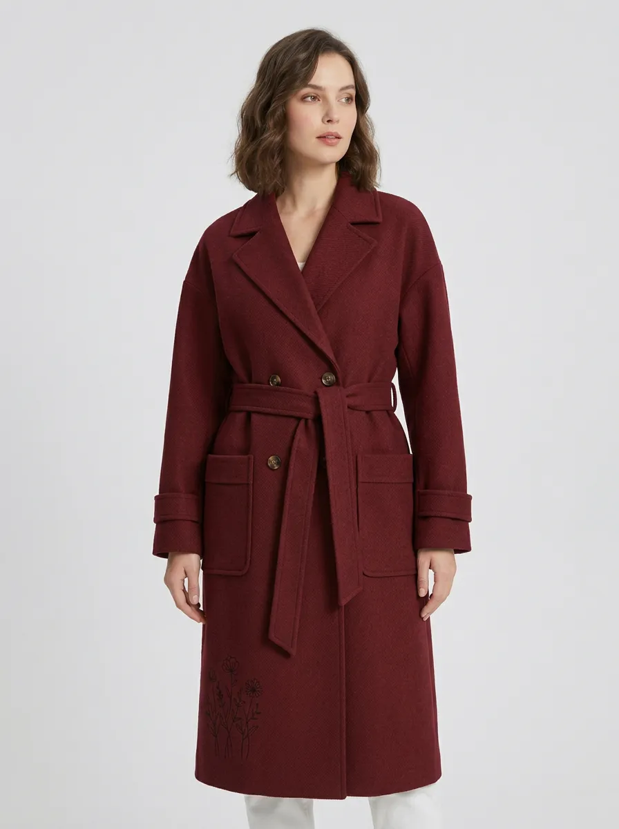 Women's Floral Wildflower Pattern Wool Coat