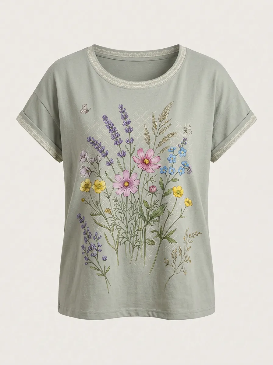 Women's Botanical Garden Wildflower Printed T-shirt