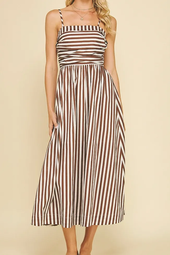 Chocolate White Striped Midi Dress